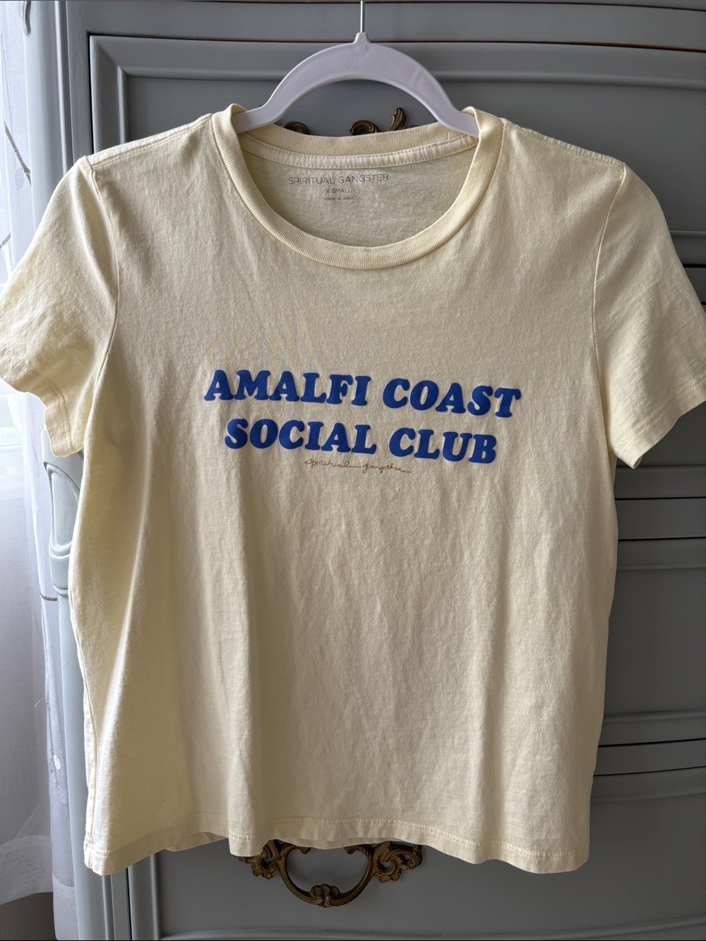 Spiritual Gangster Amalfi Coast Social Club Pale Yellow Cream T Shirt Tee XS